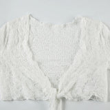 Bonnyshow  Y2K Solid Flared Sleeve Cardigan Casual Lace-up Beach Cover-Ups Coquette White Long Sleeves Shirts Sunscreen Outwear
