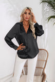 Bonnyshow  Women Spring Autumn Style Satin Blouses Shirts Lady Casual Long Sleeve Notched Collar Solid Color Blusas Tops