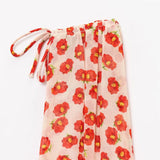 Bonnyshow  women's fashionable slim fit printed deep V-neck waist cinched floral sleeveless temperament summer new dress