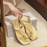 Bonnyshow  Brand Design Women Flat Sandals Clip Toe Leisure Outside Beach Shoes for Lady Fashion Metal Decoration 2025 Summer Footwear