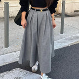 Bonnyshow New Autumn and Winter Half-length Skirt Retro Solid Color Swing Skirt Fashionable Temperament High Waist Pleated Skirt