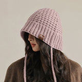 Bonnyshow Winter Wool Bucket Hat for Women Warm Knitted Ear Protection Cap Korean Solid Color Coldproof Crochet Fisherman Hats