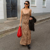 Bonnyshow Leopard Print Sleeveless Long Dress For Woman Sexy V Neck Backless Spaghetti Straps Summer Holiday Party Midi Dresses