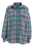 Bonnyshow Long Sleeved Women's Shirt Personalized Lapel Chic Office Lady Loose Fitting Top Checkered Fashionable Lapel Shirt