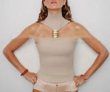 Bonnyshow  Summer Slim Top Hollow Out Shoulder Crop Vest Female Elegant Streetwear Sexy Backless Metal Ring Halter Women Tanks 2025 New