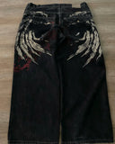 Bonnyshow Jeans New Harajuku Hip Hop Retro Skull Graphic Embroidered Baggy Jeans Denim Pants Men Women Goth High Waist Wide Trousers