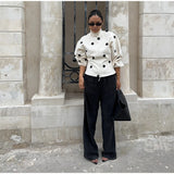 Bonnyshow  Loose Polka Dot Zipper Women's Jackets Slim Stand Collar Full Sleeve Pockets Jacket Female 2025 Autumn Fashion Lady Streetwears