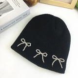 Bonnyshow Solid Color Bow Knitted Hat Women Korean Y2K Girls Beanie Cap Autumn Winter Warm Female Ear Protection Hats Gorras