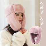 Bonnyshow Fluffy Fur Ear Protection Hat for Women Winter Anti-cold Russian Bomber Hats Outdoor Warm Thicken Plush Lady Lei Feng Caps