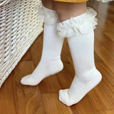 Bonnyshow Autumn Winter Baby Girls Socks Toddlers Children Knee High Socks Soft Cotton Puffy Mesh Lace Flower Kids Sock Tube Calcetines