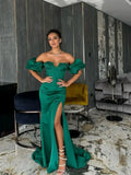 Bonnyshow Emerald Green Long Mermaid Evening Dresses With Short Cap Sleeves Eye Catching Formal Dress Long Maxi Gowns