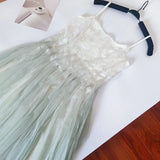 Bonnyshow  Delicate Green Spaghetti Strap A-Line Tulle Dress Elegant Women's Lace Romantic Evening Party Dresses Chiffon Gown