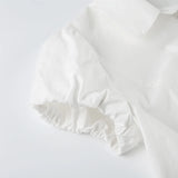 Bonnyshow  Casual Solid Tee Shirts for Women Turn-down Collar Button Up Corset Blouses Korean Short Sleeves Fashion Cute Tops