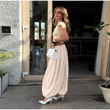 Bonnyshow  Casual Pink Oversized Bloomers Women Elastic Waist Hip Hop Wide Leg Pants Street Balloon Lace Up Jogger 2025 Summer New Casual