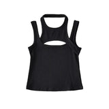 Bonnyshow Asymmetrical Crop Top y2k E-girl Hollow Out Knitted Corset Top Sleeveless O Neck Mini Vest Basic Casual Sporty  Summer