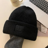 Bonnyshow Unisex Winter Warm Beanie Cap Men Large Head Thicken Woolen Embroidery Letter Skullies Hat Women Outdoor Casual Loose Bonnet