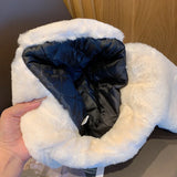 Bonnyshow Fluffy Fur Ear Protection Hat for Women Winter Anti-cold Russian Bomber Hats Outdoor Warm Thicken Plush Lady Lei Feng Caps