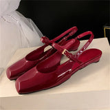 Bonnyshow  High Quality Fashion Soft Leather Square Toe Women Pumps Sandals Buckle Strap Casual Party Low Heels Female Shoes