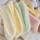 Bonnyshow Winter Mink Fleece Socks for Women Warm Thicken Plush Floor Sock Female Solid Color Thermal Snow Home Sleep Socks