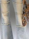 Bonnyshow  Women Bandage Flare Washed Denim Trousers Korean Fashion Drawstring Waist Fringes Palazzo Pants  Female Fashion Summer 2025