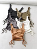 Bonnyshow New Arrival Girls Casual Solid Colour Two Side Drawstring Vest Folds Shirring Sexy Tank&Camis