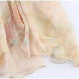 Bonnyshow  Elegant Irregular Women's Skirt Beach Printing Flower Ruffle Hem Ankle-length Female Skirts 2025 Summer Fashion Lady Outwear