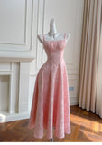 Bonnyshow  Elegant Pink Floral Midi Dress For Women Sleeveless A Line Romantic And Chic Simple And Stylish TH9794