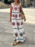 Bonnyshow Bohemian Flower Women's Dresses Elegant Printed Sleeveless Long Dresses Fashion Casual Loose Maxi Dress Ladies Beach Dress