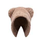 Bonnyshow Cute Bear Plush Hat Women Solid Color Cartoon Ear Protection Cap Winter Autumn Warm Knitted Female Earflap Hats Bonnet