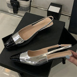 Bonnyshow  New Design Mixed Color Pointed Toe Women Pumps Fashion Elegant Slingbacks Thin Low Heels Party Prom Mule Shoes