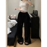 Bonnyshow Casual Grey Sweatpants Women Korean Style Wide Leg Sports Pants Harajuku Basic Oversize High Waist Black Trousers Female