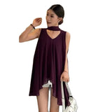 Bonnyshow  Summer French Pleated V-Neck Sleeveless Shirt With Hanging Tops Korean Fashion Elegant Solid Blouse Stylish Casual Party Shirt