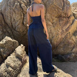 Bonnyshow  Casual Stripe Halter Tank Pants Set Women Beach Sleeveless Backless Top Straight Trousers 2025 Summer Holiday Lady Suit New