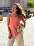 Bonnyshow  Women Fashion Strapless Tank Top Female Casual Sexy Slim Fitting Vest Irregular Hem Solid Short Top Summer Camis 2025 New