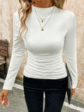 Bonnyshow Women New T-shirt Autumn Streetwear Fashion Long Sleeves O-Neck Tees Sexy Solid Bodycon Versatile Lady Elegant Top Tees Clothing