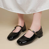 Bonnyshow  Shallow single shoes women 2025 summer new red patent leather evening style square head low heel flat Mary Jane shoes