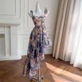 Bonnyshow  2025 Spring Summer New Floral Print Trendy Women's Irregular Dress Color Block Design Sleeveless Dresses Female 3QW0401
