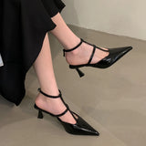 Bonnyshow  Sexy Designer Sandals Woman Street Style Buckle Strap Pointed Toe Thin High Heels Pumps Party Banquet Strippers Shoes Female
