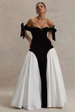 Bonnyshow New Couture Black&White Velvet Long Evening Dresses Sweetheart Bow Straps Modest Formal Party Dress Evening Gowns