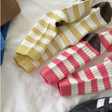 Bonnyshow Girls Striped Socks Spring Autumn Cotton Mid-tube Sock for Women Korean Style Sweat Absorption Sport Socks