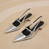 Bonnyshow  Shoes for Women 2025 New Pointed Toe Women's High Quality Slingback Sandals Simple and Elegant Dress Shoes Silver Heels Women