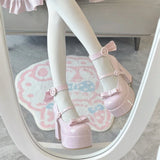 Bonnyshow  New Spring Autumn Fashion Elegant High Heel Waterproof Table Women's Shoes Lolita Style Sweet and Cute Pumps  for Lady