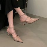 Bonnyshow  Sexy Designer Sandals Woman Street Style Buckle Strap Pointed Toe Thin High Heels Pumps Party Banquet Strippers Shoes Female