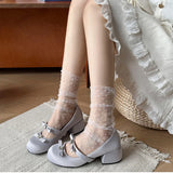Bonnyshow  Thick Heel Women's Mary Jane Shoes Fashion Butterfly-knot Slip On Shoes Spring Autumn Party Candy Color Shoes
