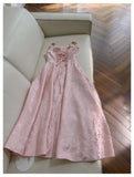 Bonnyshow  Elegant Pink Floral Midi Dress For Women Sleeveless A Line Romantic And Chic Simple And Stylish TH9794