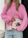 Bonnyshow  Autumn Solid Long Sleeve Sweater Women 2025 New Round Neck Knitted Pullover Sweaters Streetwear Casual Simple Fashion Jumpers