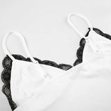 Bonnyshow  Lace Spliced Slim Fit Causal Simple Patchwork Women Camisole Tops Fashion Summer Basic Blouses