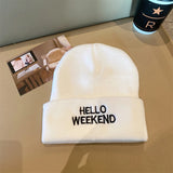 Bonnyshow Letter Embroidered Beanies Women Men Autumn Winter Warm Knitted Hat Korean Hip Hop Unisex Skullcap Couple Bonnets