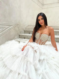 Bonnyshow Luxury Sparkle Rhinstone Evening Dresses Big Volume Layered Tulle Ball Gowns Bridal Party Dress Beaded Evening Gowns