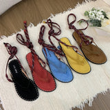 Bonnyshow  Summer Lace-Up Women Clip Toe Sandal Fashion Open Toe Narrow Band Footwear Ladies Gladiator Shoes Outdoo Flats Sandalias